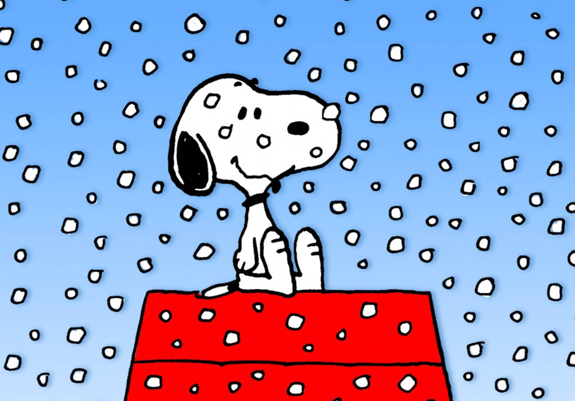 Snoopy, red doghouse, snowflakes, Full HD Desktop Wallpaper