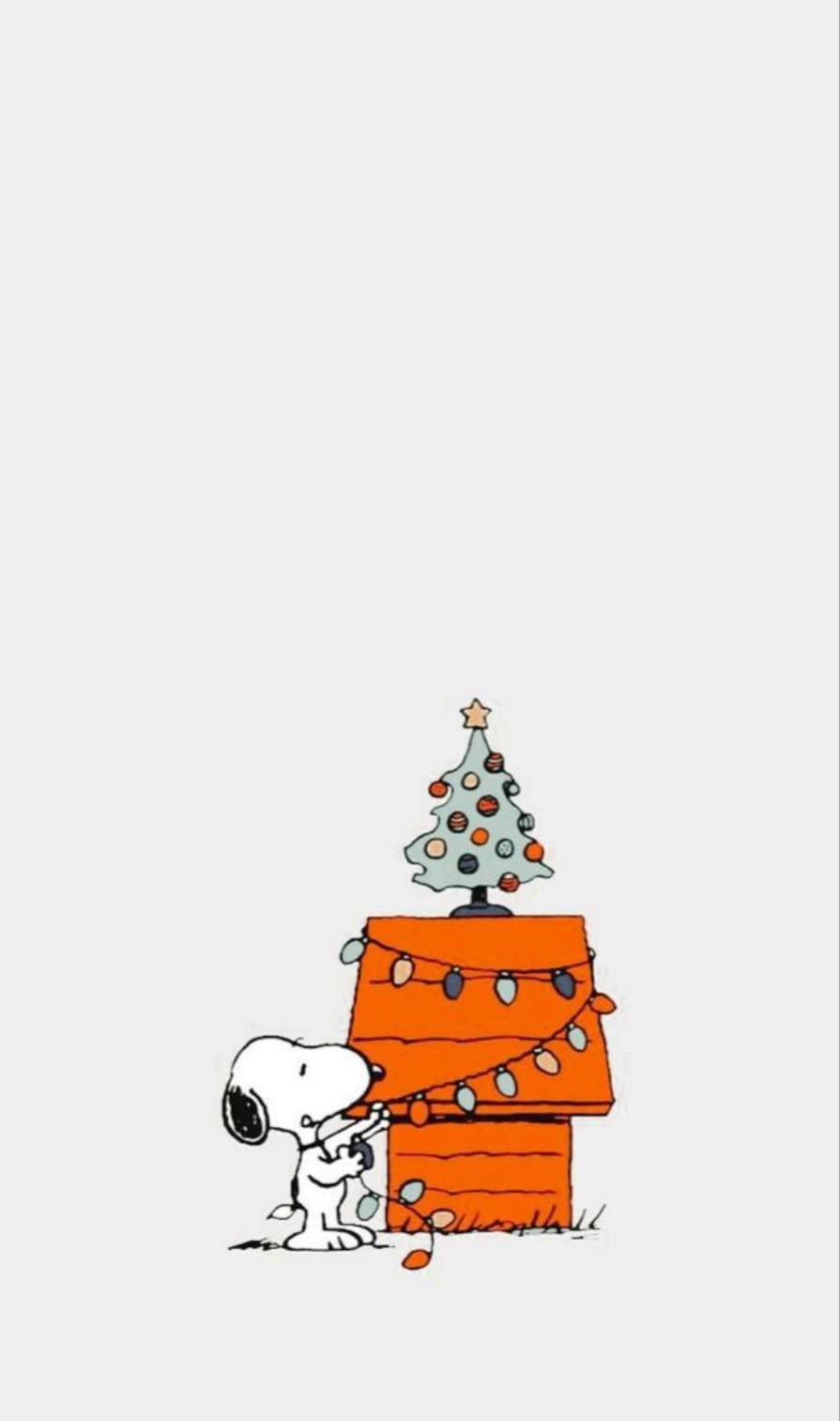 Snoopy, Christmas lights, orange doghouse, HD Phone Wallpaper