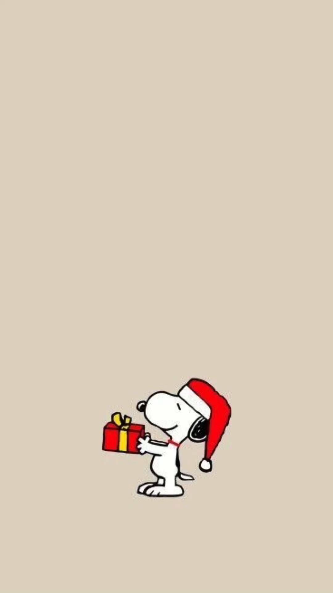 Snoopy, red Santa hat, red gift box, Full HD Phone Wallpaper