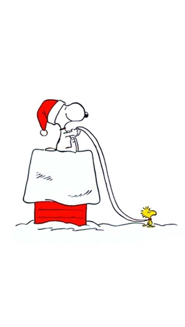 Snoopy, Santa hat, snow-covered doghouse, SD Phone Wallpaper