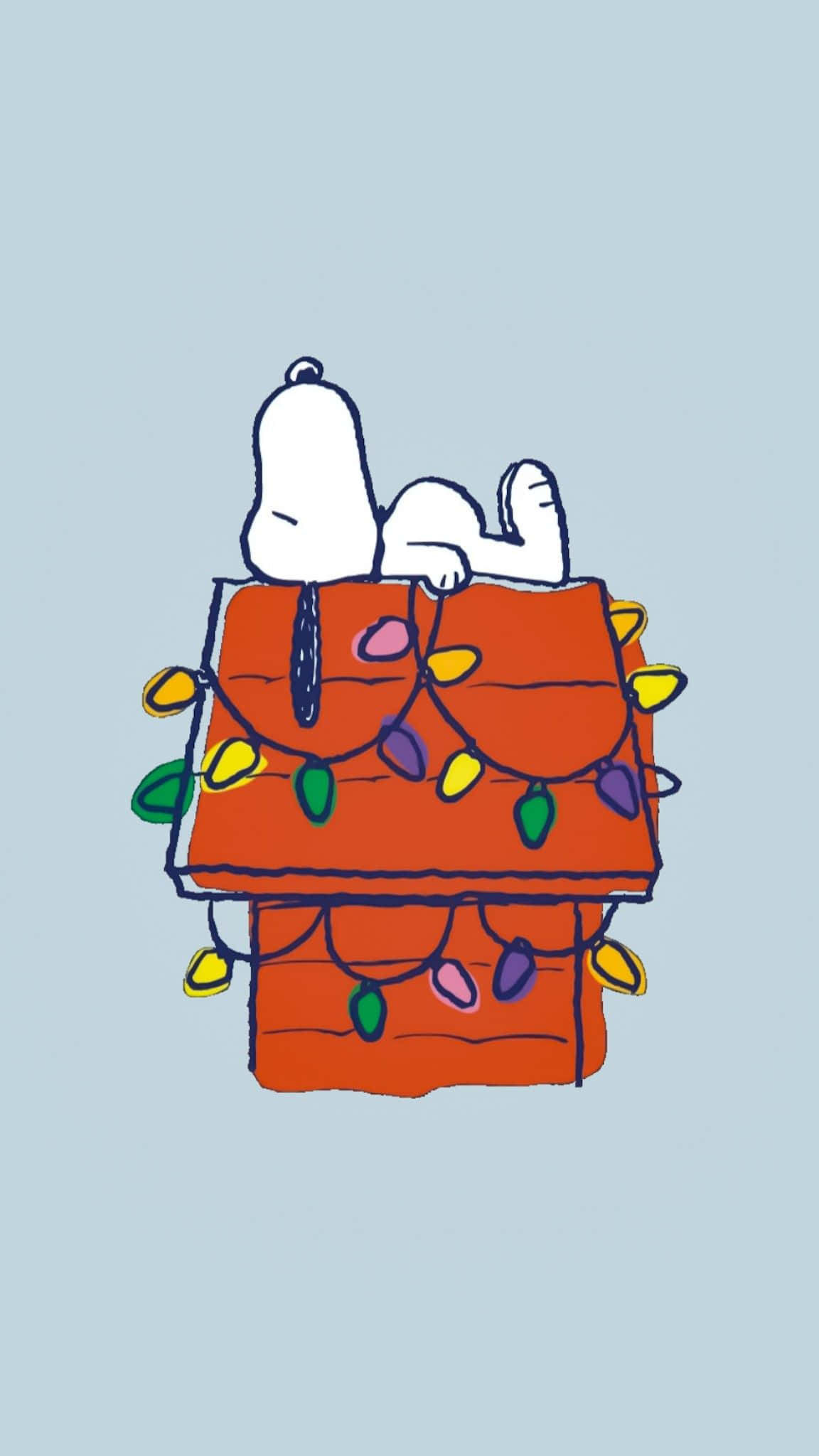 Snoopy, red doghouse, colorful string lights, Full HD Phone Wallpaper