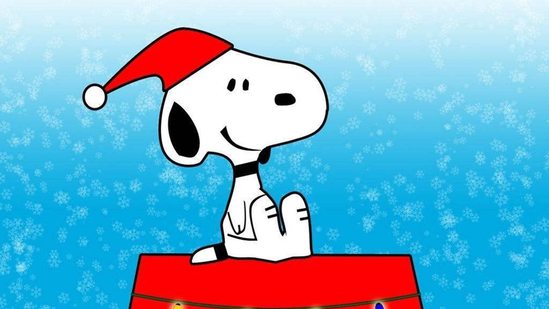 Snoopy, red Santa hat, red present, Full HD Desktop Wallpaper