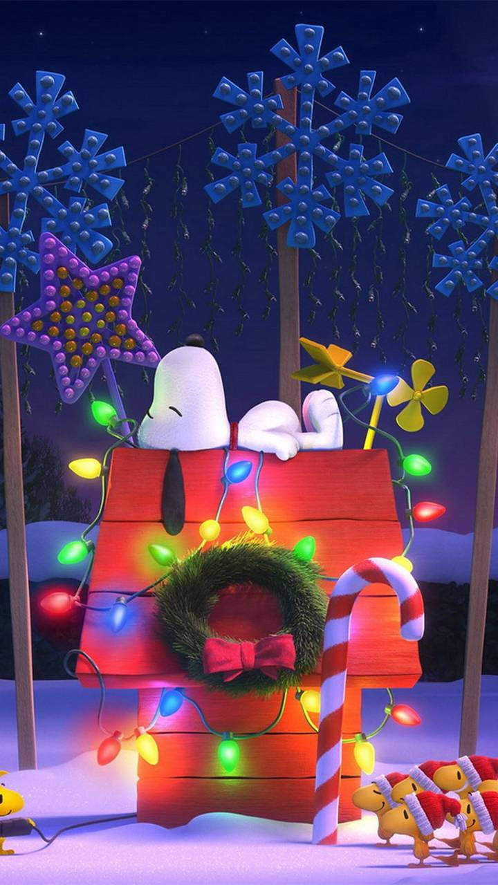 Snoopy, red doghouse, colorful lights, HD Phone Wallpaper