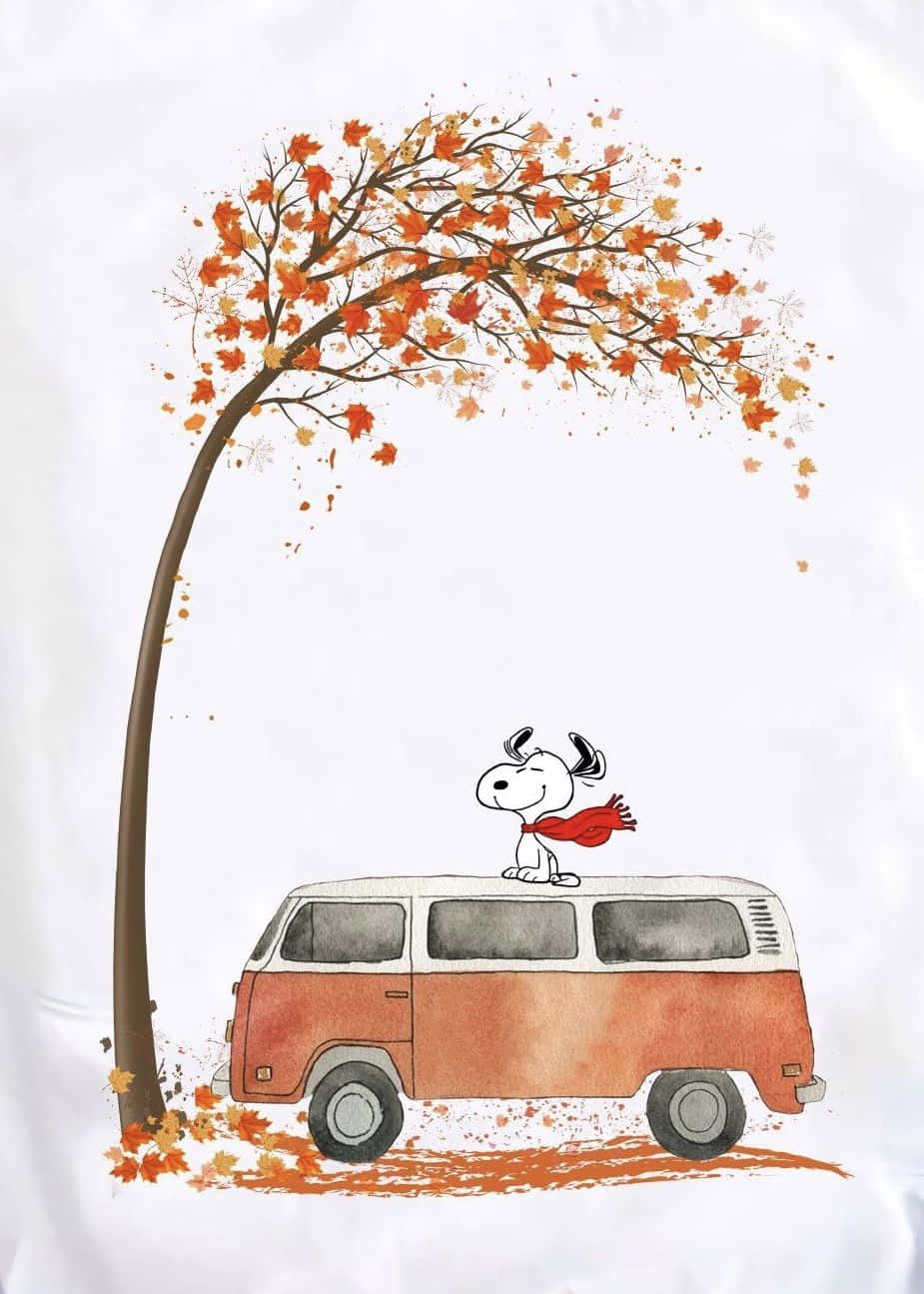 Snoopy, red scarf, vintage orange van, HD Phone Wallpaper