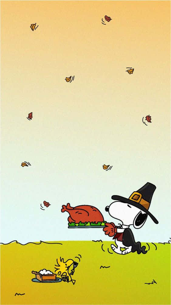 Snoopy, pilgrim hat, roasted turkey, SD Phone Wallpaper