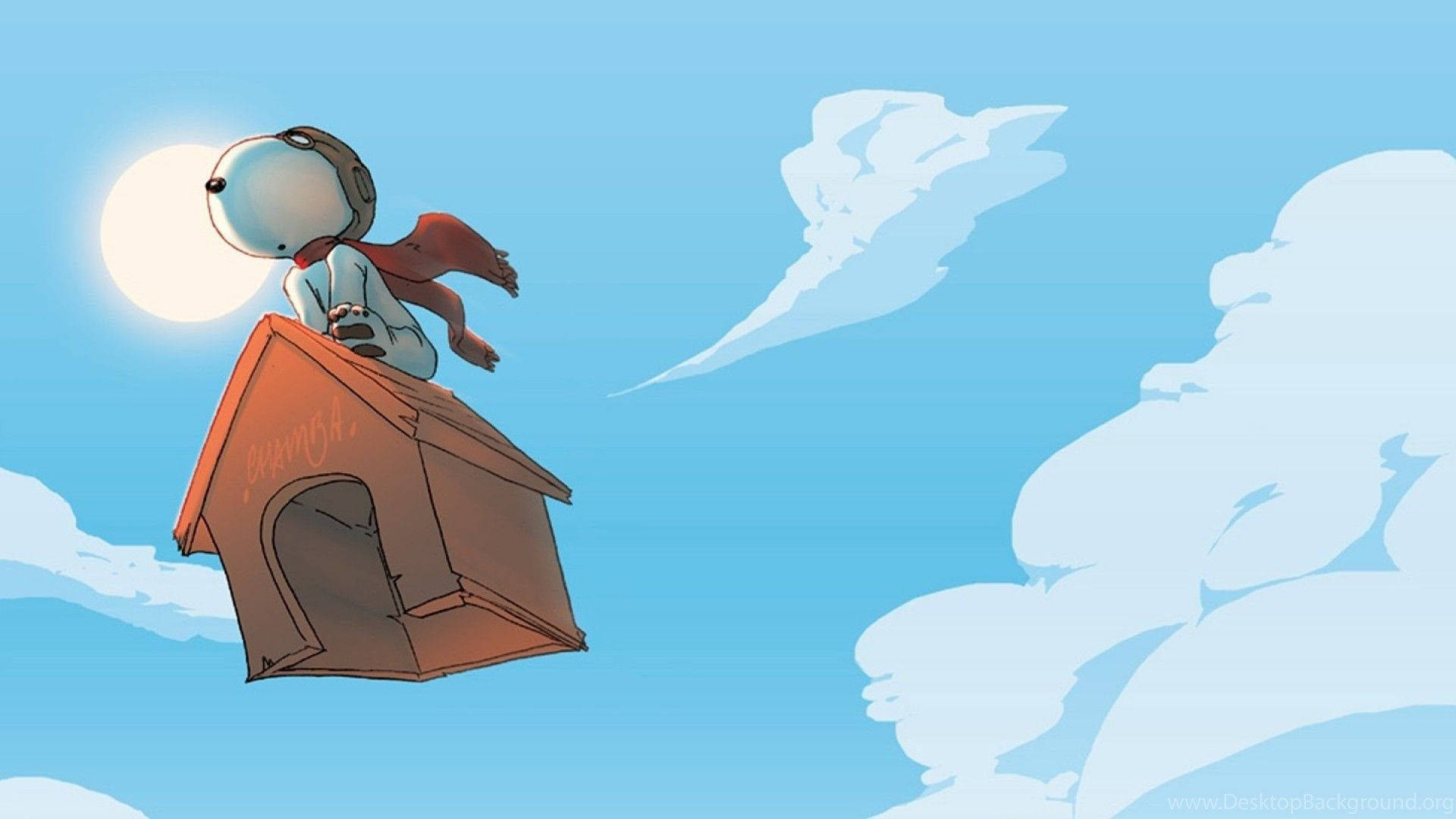 Snoopy, red scarf, floating doghouse, Full HD Desktop Wallpaper