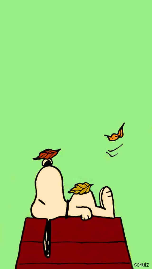 Snoopy, red doghouse roof, autumn leaves, SD Phone Wallpaper