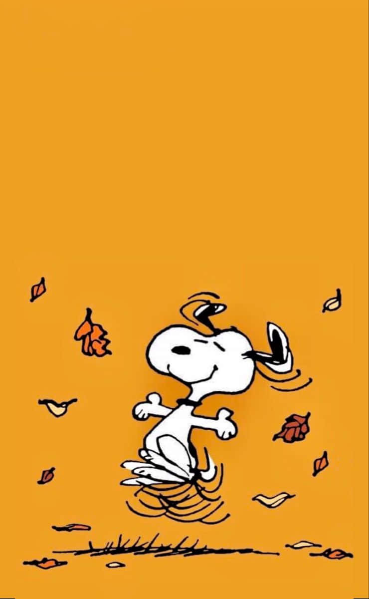 Snoopy, autumn leaves, orange background, SD Phone Wallpaper