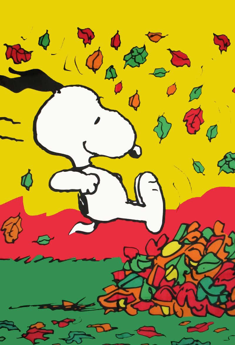 Snoopy, autumn sky, colorful leaves, SD Phone Wallpaper