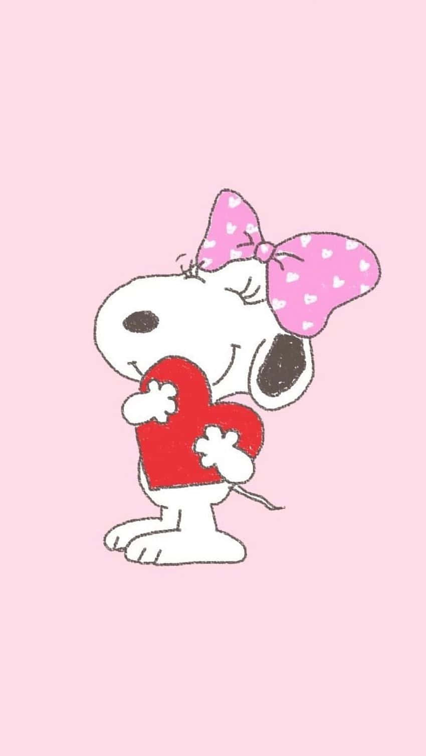 Snoopy, pink heart-patterned bow, red heart, HD Phone Wallpaper