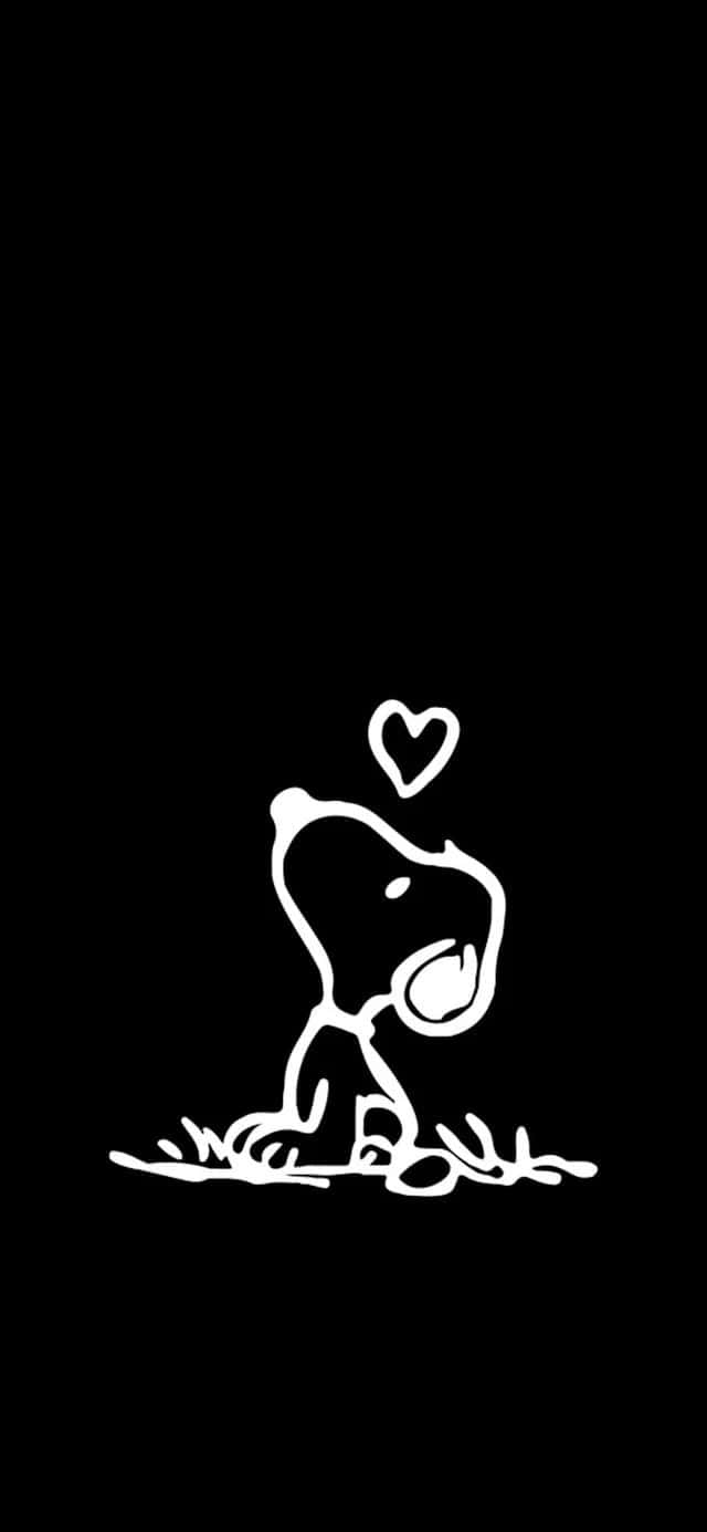 Snoopy, white line drawing, heart, HD Phone Wallpaper