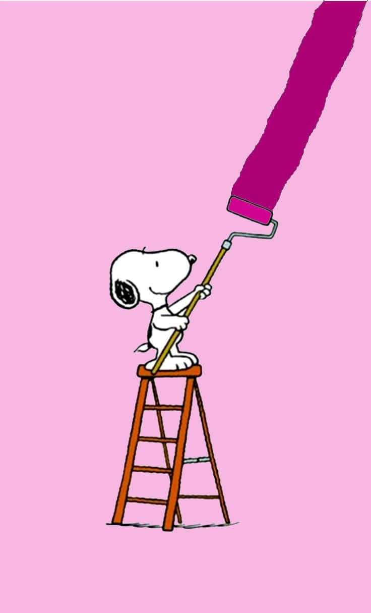 Snoopy, wooden ladder, magenta wall, SD Phone Wallpaper