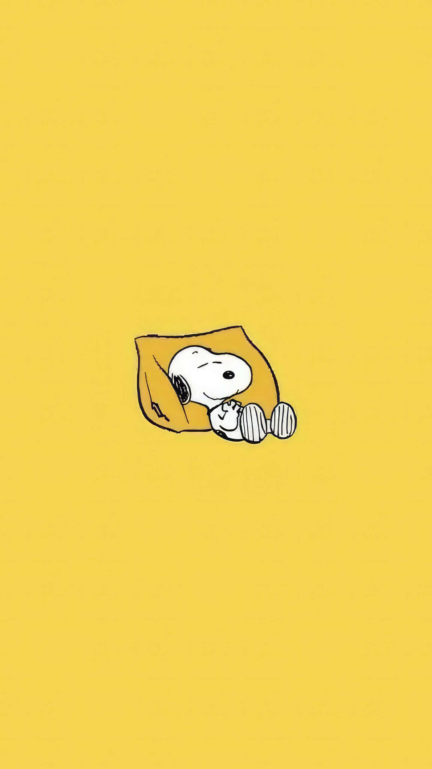Snoopy, yellow background, yellow pillow, 2K Phone Wallpaper