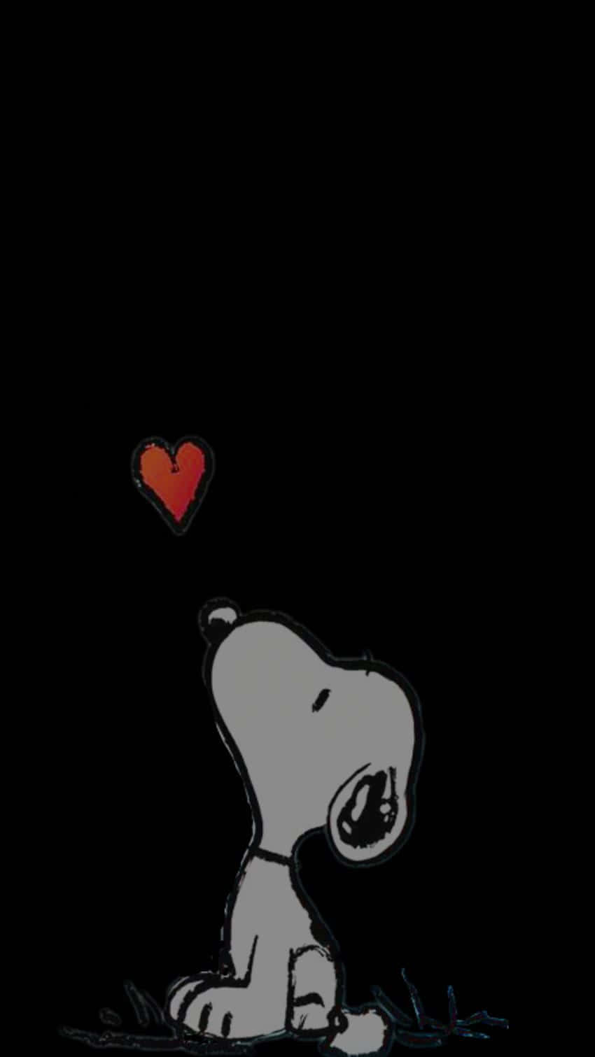 Snoopy, glowing red heart, darkness, HD Phone Wallpaper