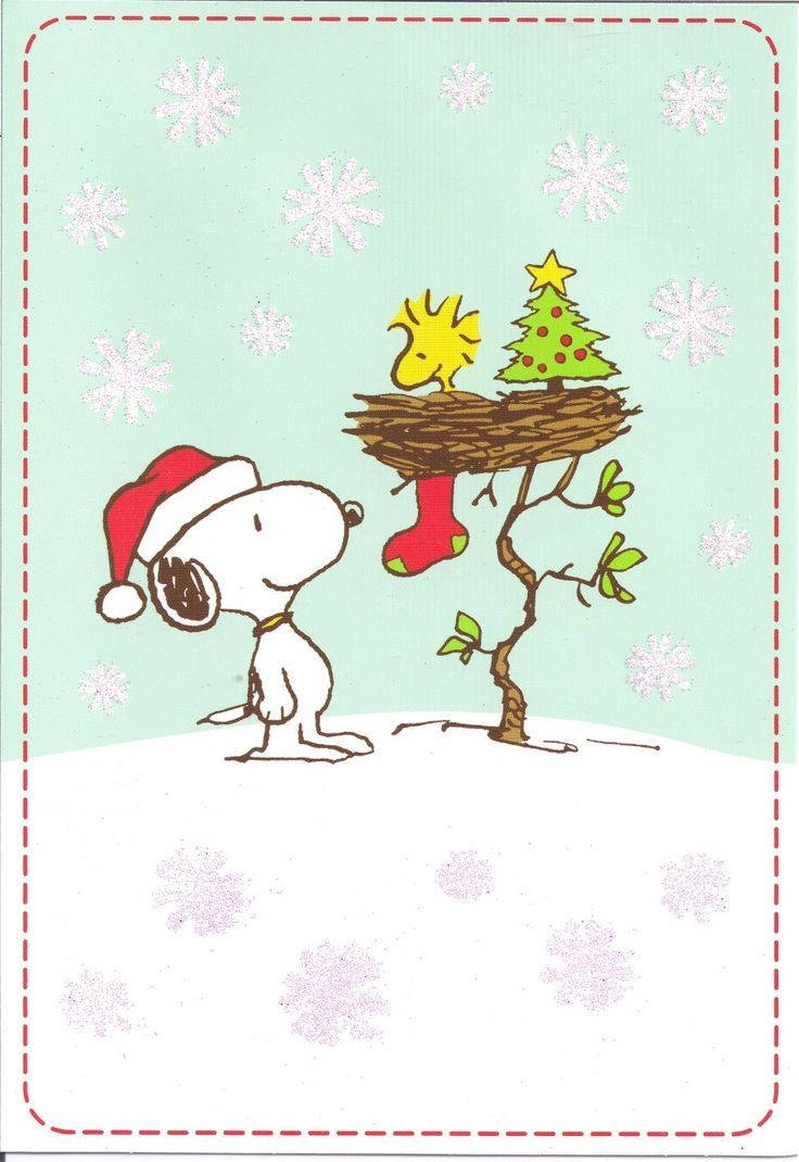 Snoopy, Santa hat, snowy tree, SD Phone Wallpaper