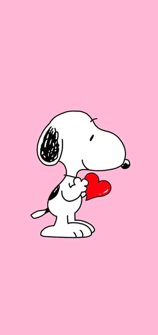 Snoopy, red heart, solid pink background, HD Phone Wallpaper