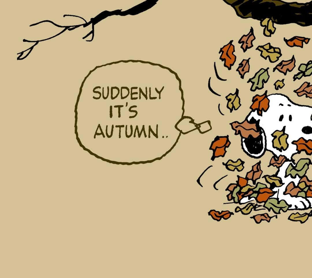 Snoopy, autumn leaves, speech bubble, SD Desktop Wallpaper