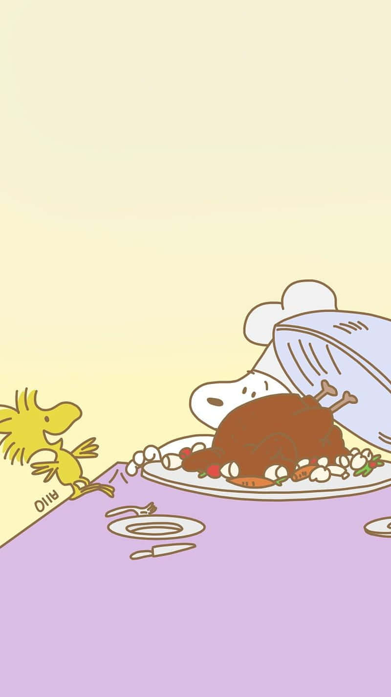 Snoopy, Thanksgiving, yellow bird, HD Phone Wallpaper