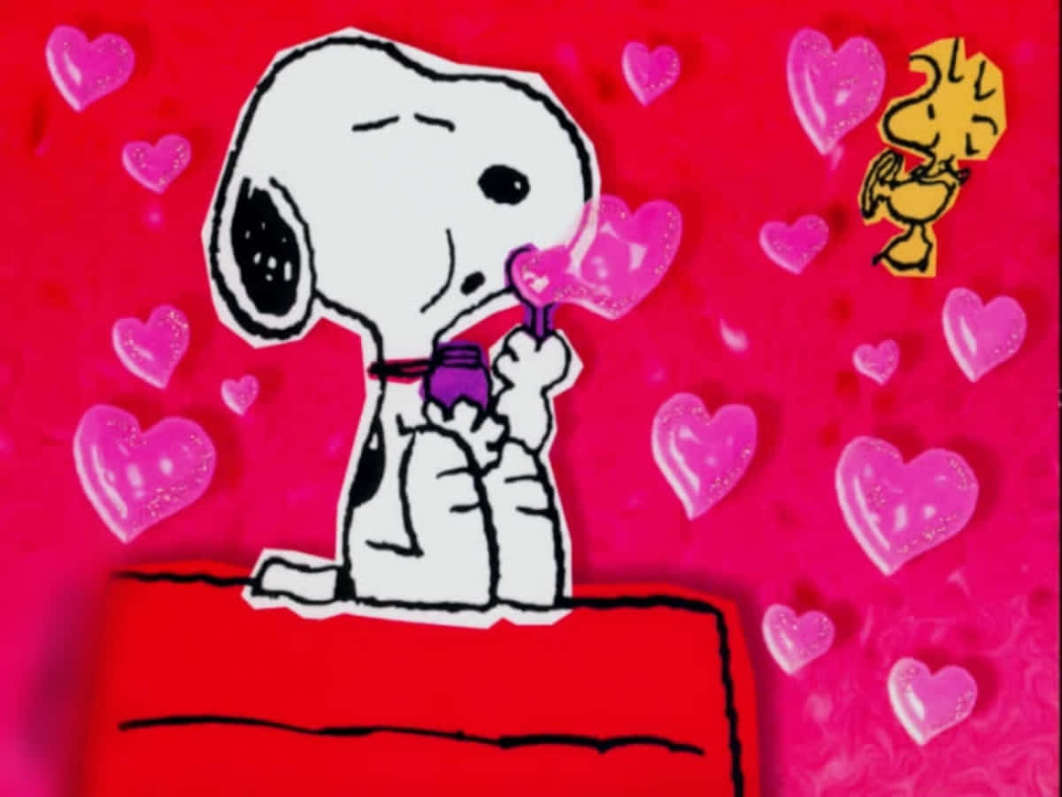 Snoopy, red doghouse, pink heart-shaped lollipop, SD Desktop Wallpaper