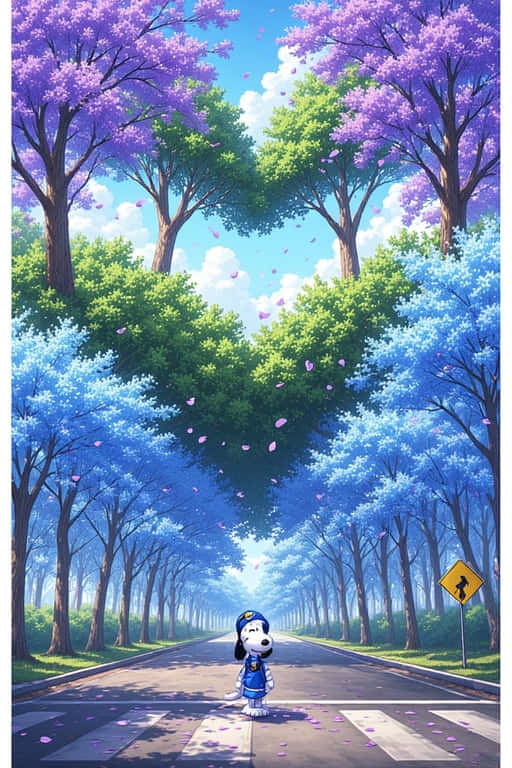 Snoopy, blue uniform, crosswalk, SD Phone Wallpaper