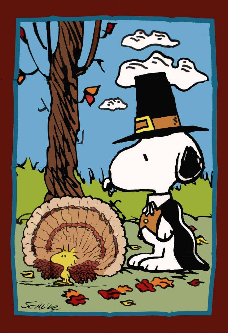 Snoopy, pilgrim hat, turkey, SD Phone Wallpaper