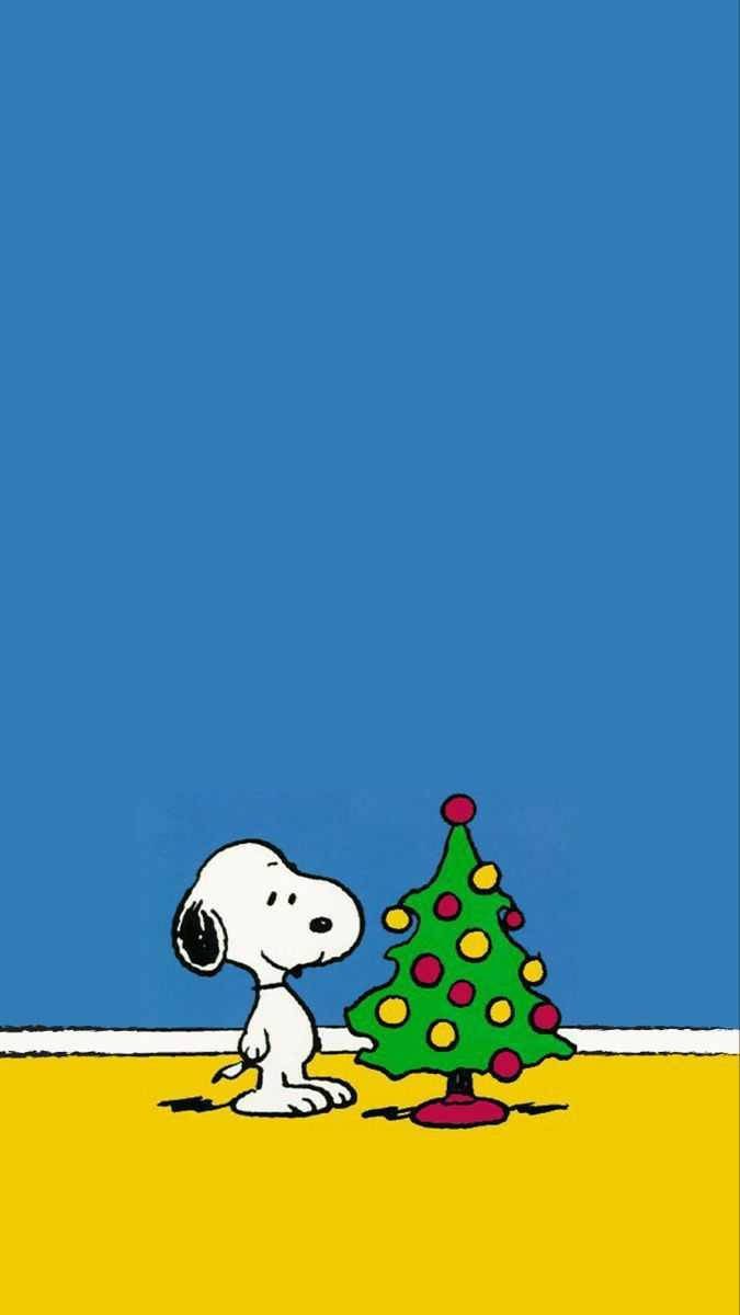 Snoopy, Christmas tree, blue wall, SD Phone Wallpaper
