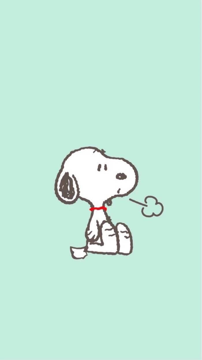 Snoopy, red collar, mint green background, SD Phone Wallpaper