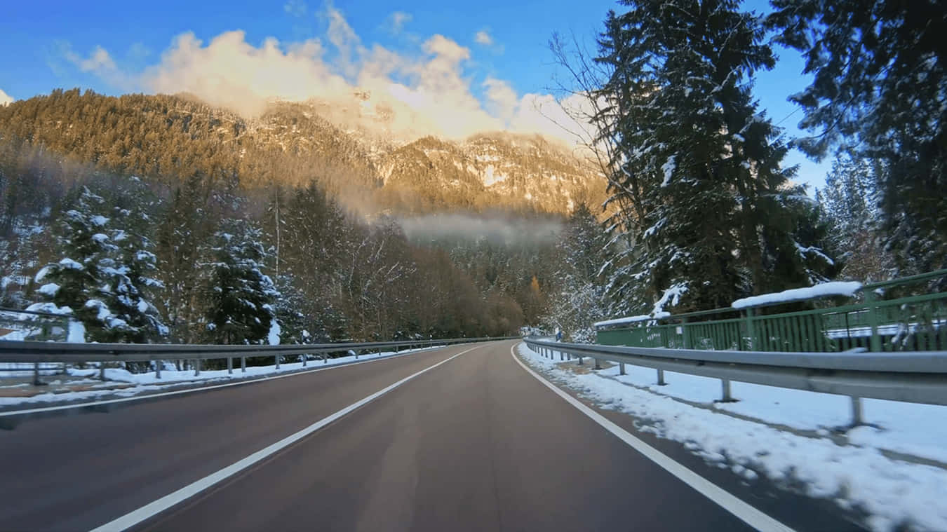 Mountain Road, Winter Snow, 4K, HD Desktop Wallpaper