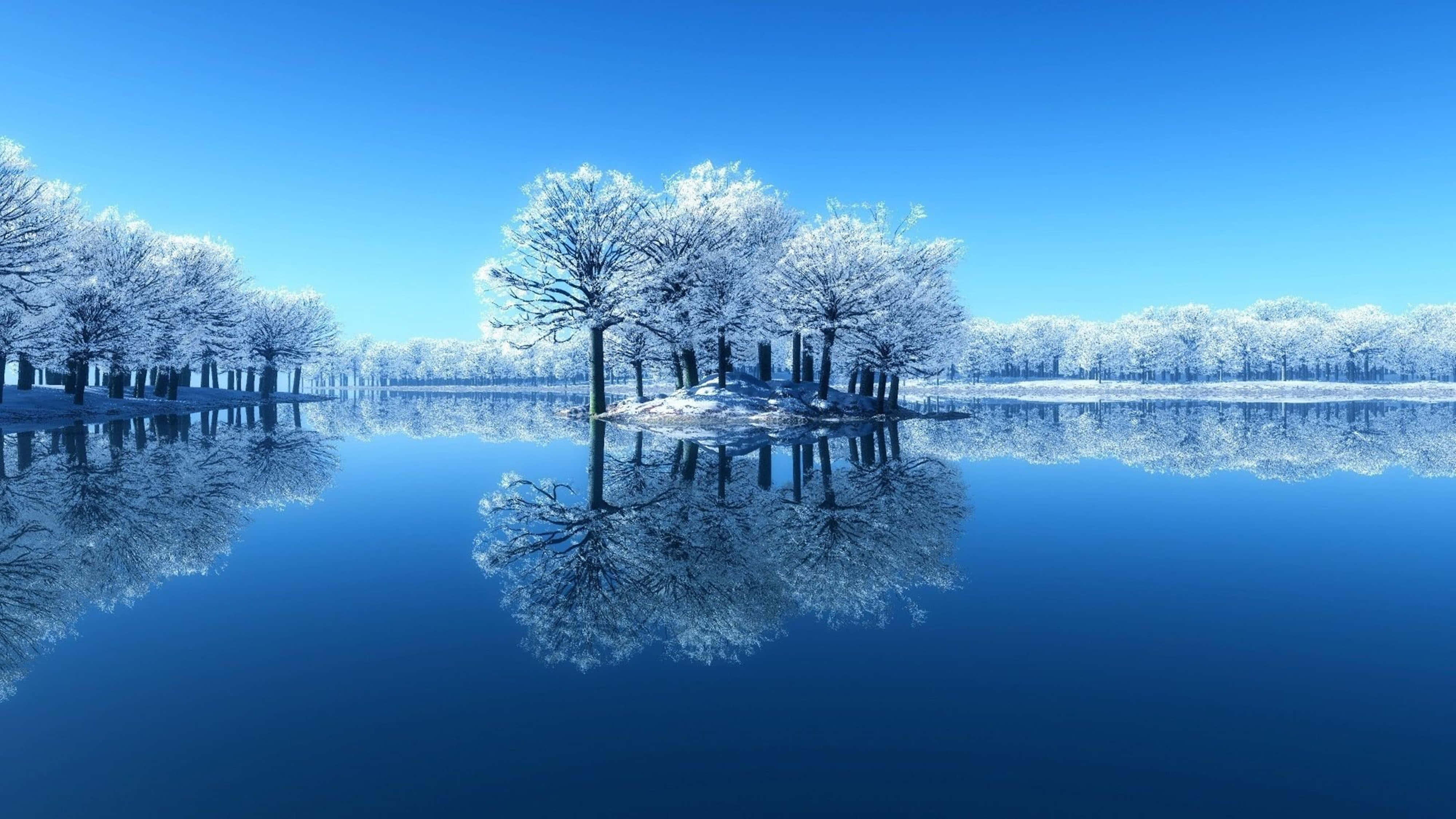 Snowy 4K, frozen island, calm blue water, 4K Desktop Wallpaper