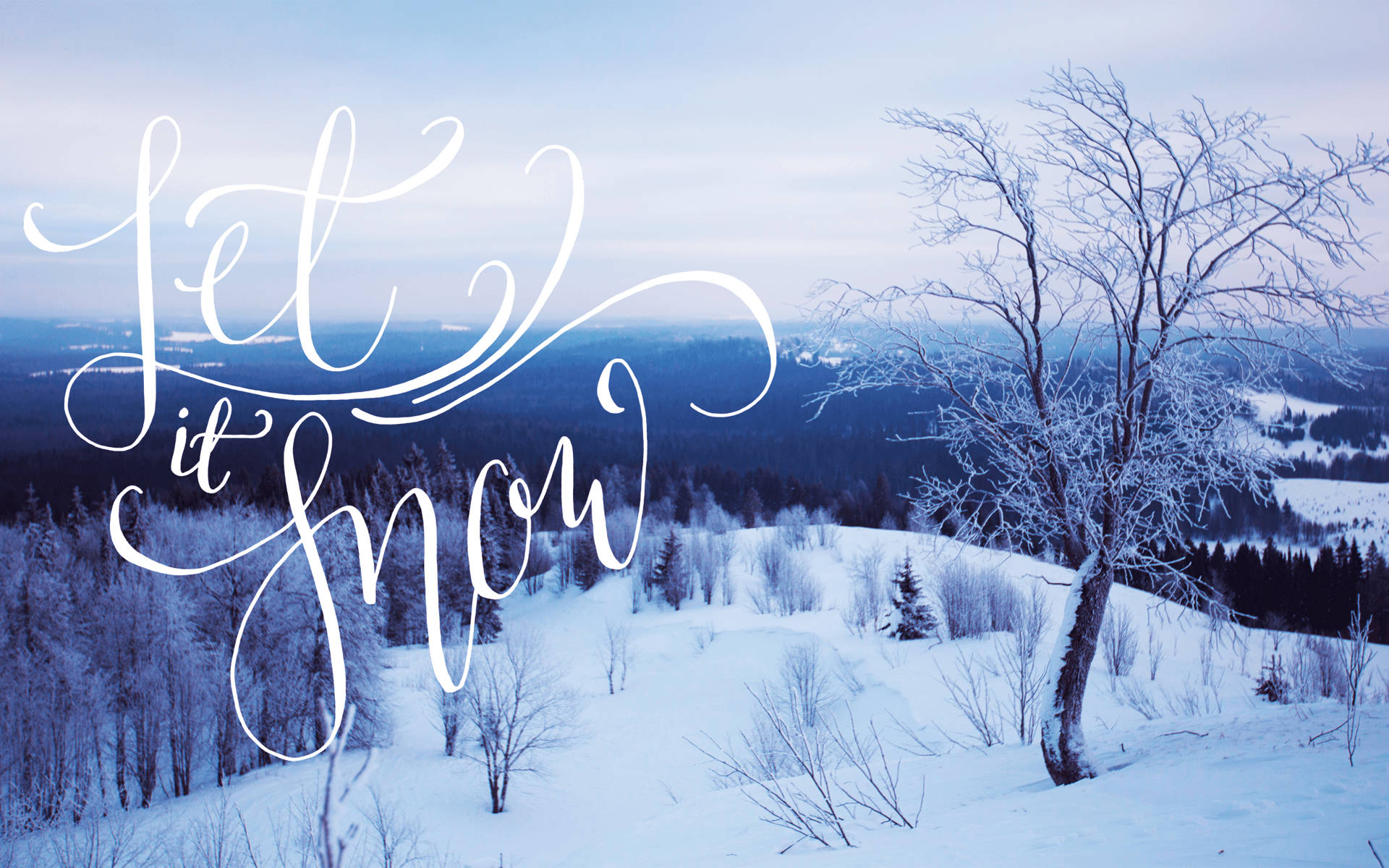 Let it snow, snow-covered trees, hills, Full HD Desktop Wallpaper