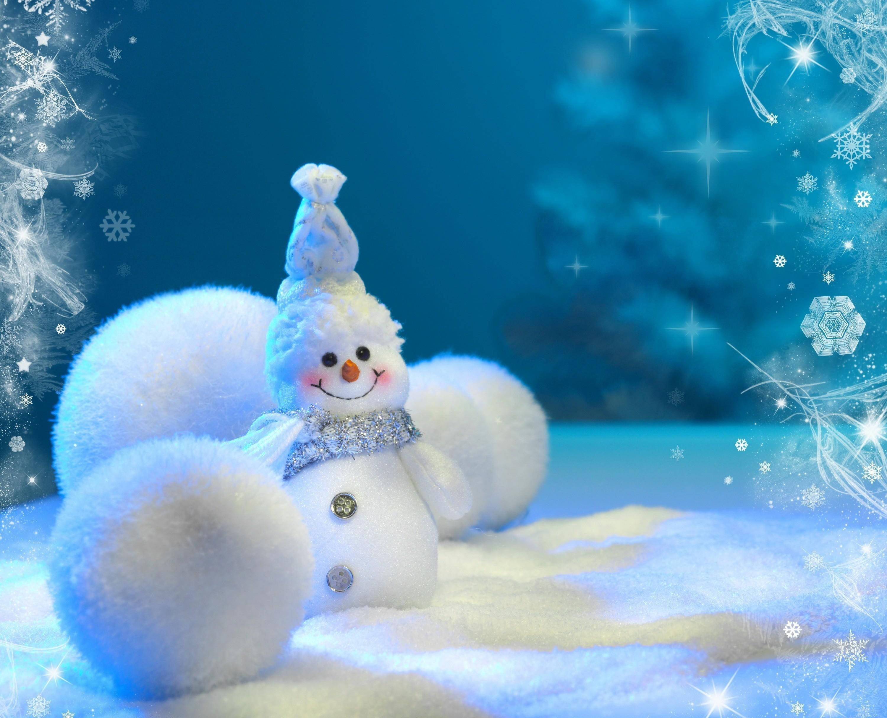 snowman, glittery scarf, glittery hat, 2K Desktop Wallpaper