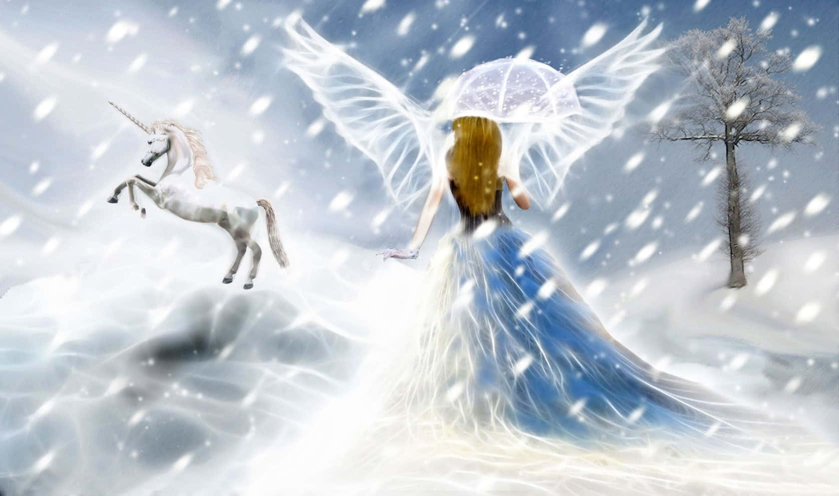 Snow Angel, winged fairy, blue gown, HD Desktop Wallpaper