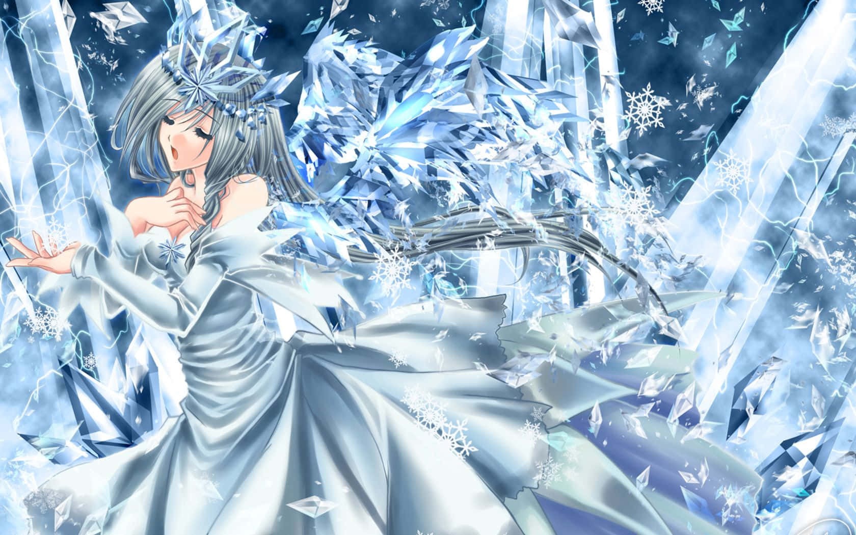 Snow Angel, silver hair, ice crown, HD Desktop Wallpaper