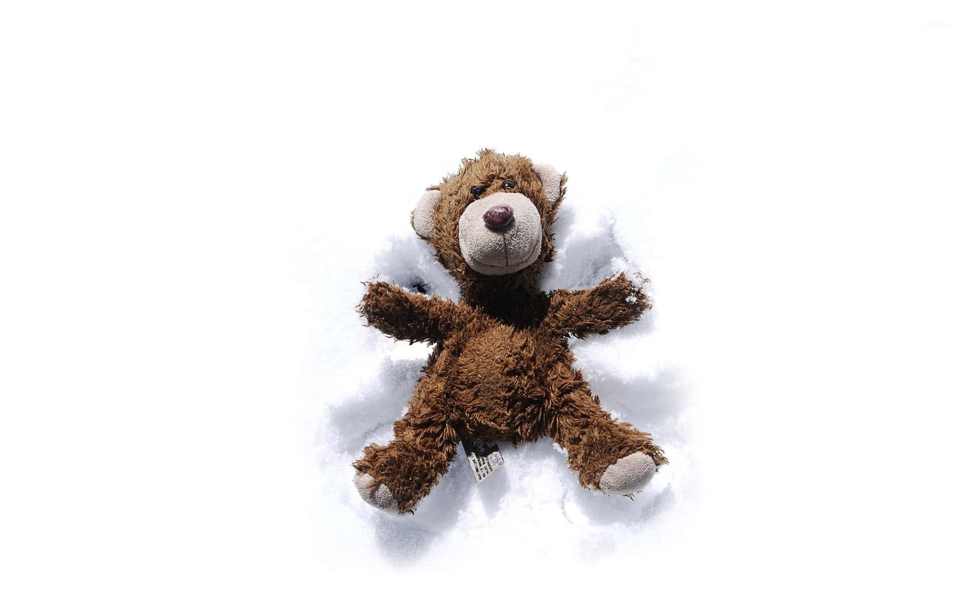 Snow Angel, brown plush teddy bear, snow, Full HD Desktop Wallpaper