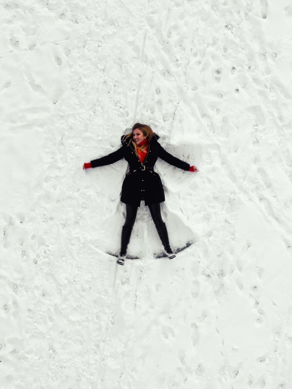 Snow Angel, woman, fresh snow, HD Phone Wallpaper