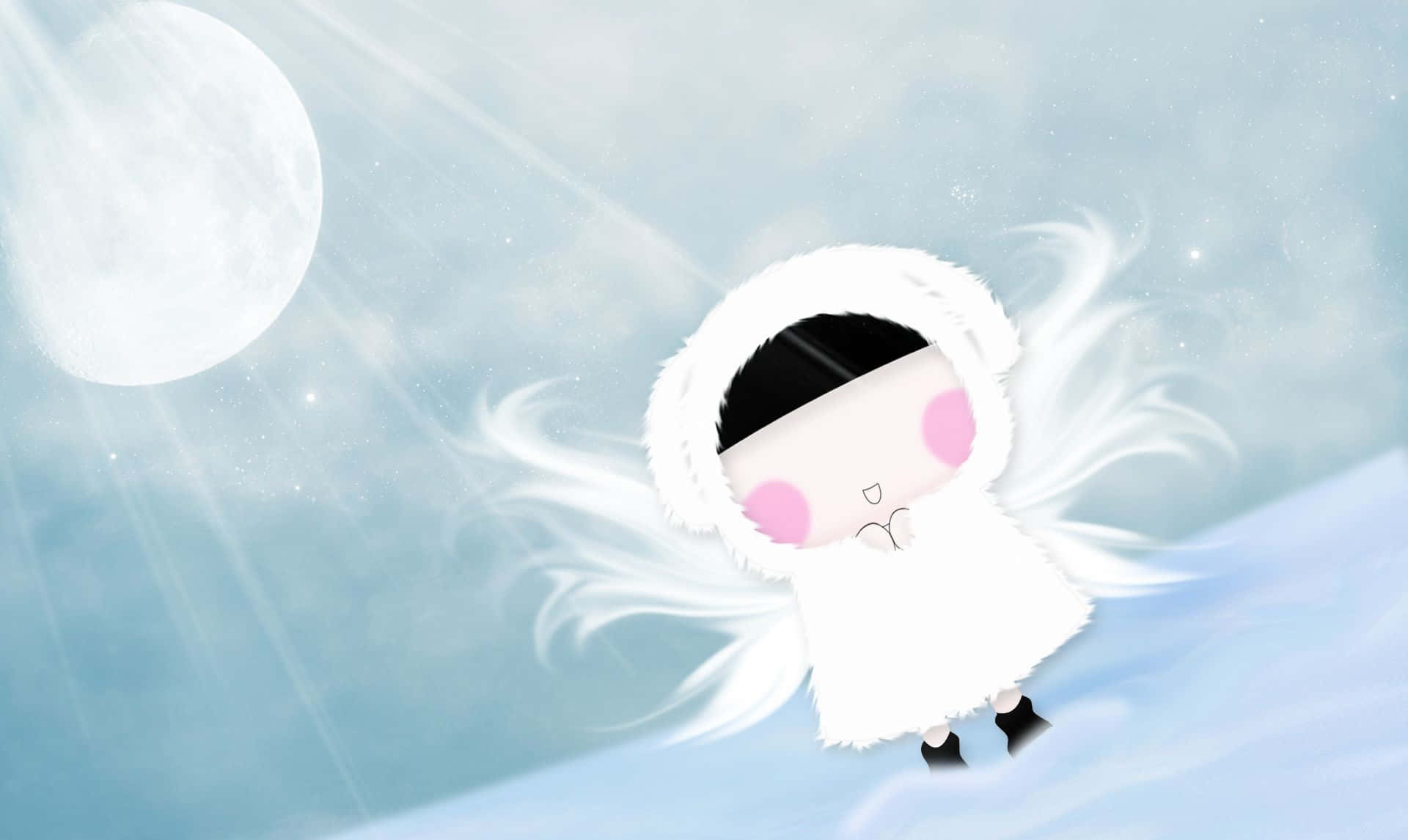 Snow Angel, white-furred character, pink cheeks, Full HD Desktop Wallpaper