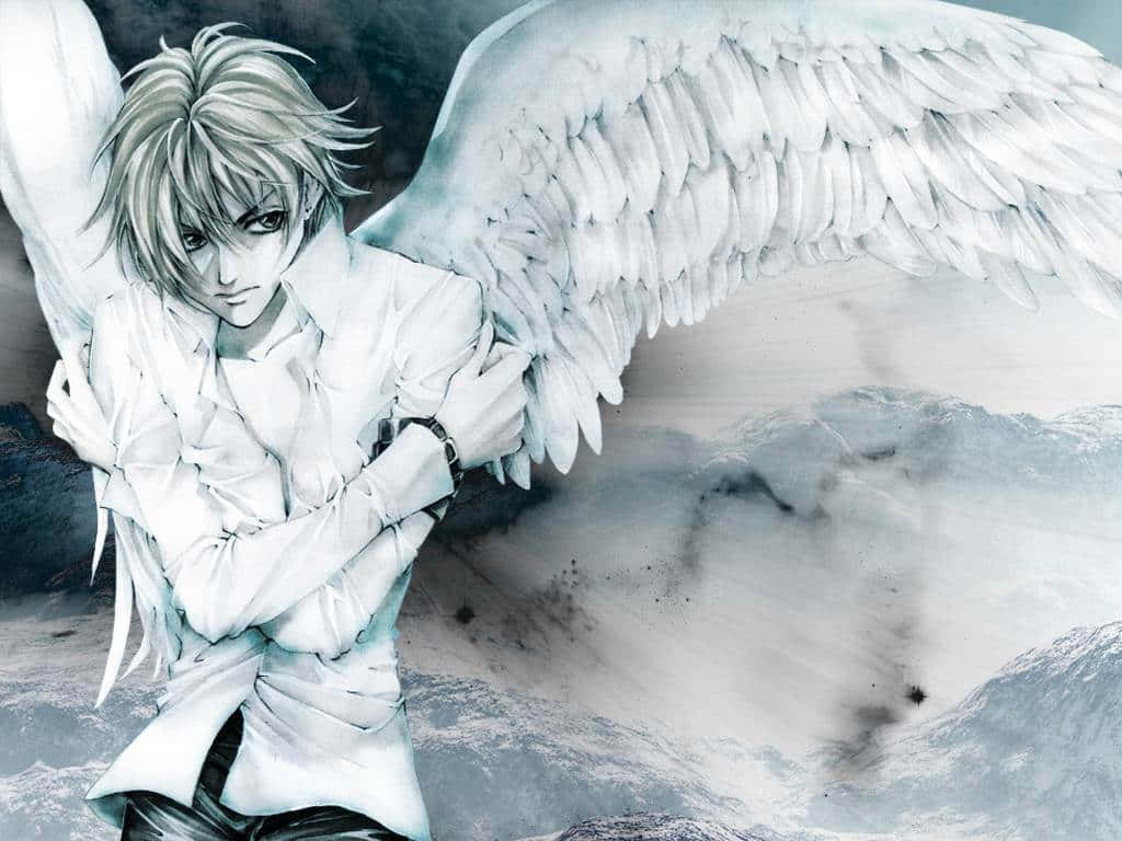 Snow Angel, anime angel, white wings, SD Desktop Wallpaper