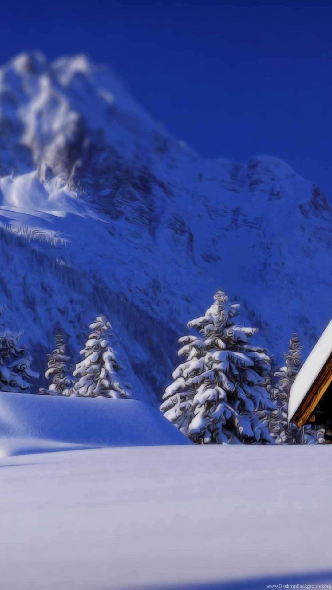 Snow Falling, pine trees, mountain range, Full HD Phone Wallpaper