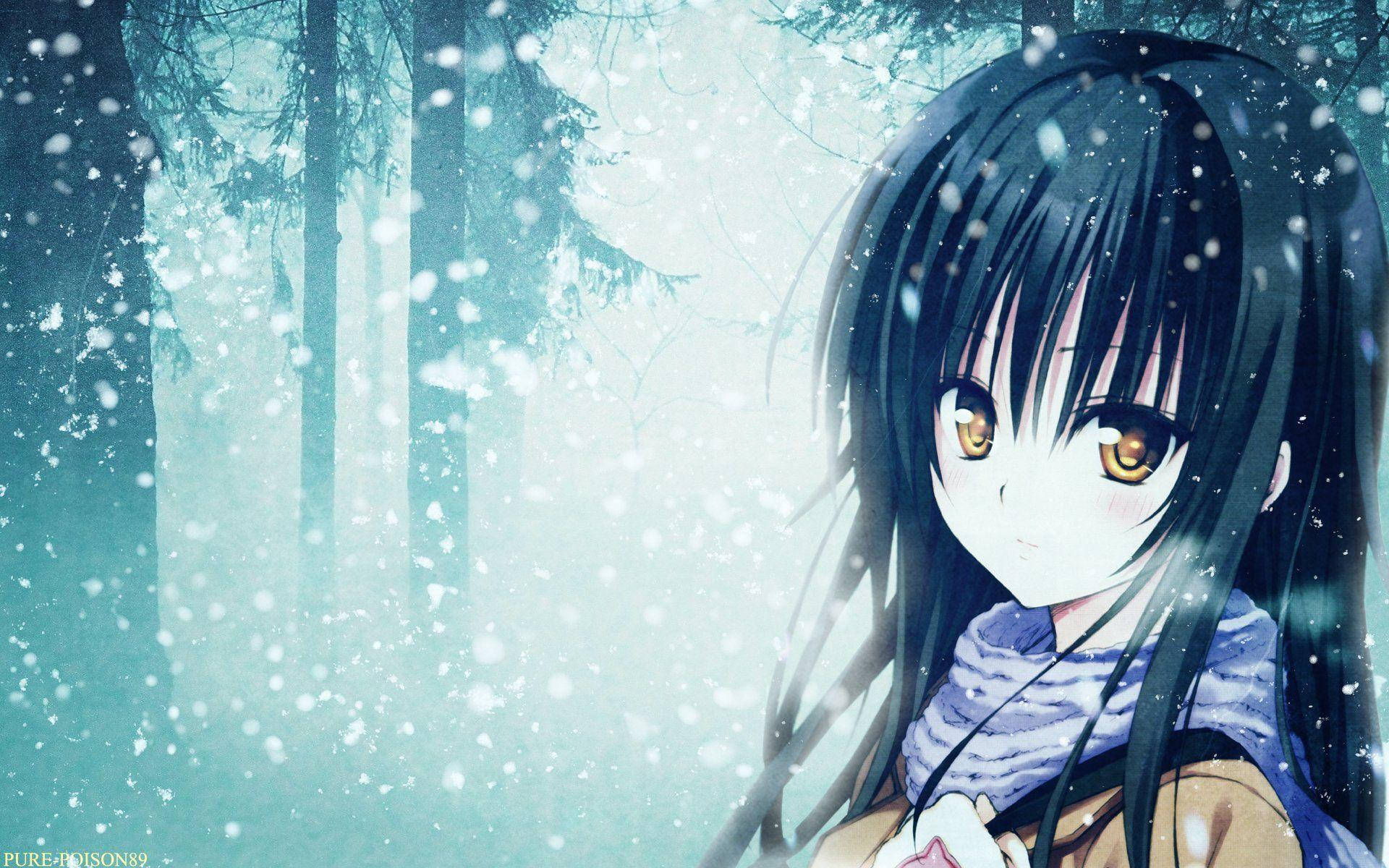 anime girl, dark hair, golden eyes, Full HD Desktop Wallpaper