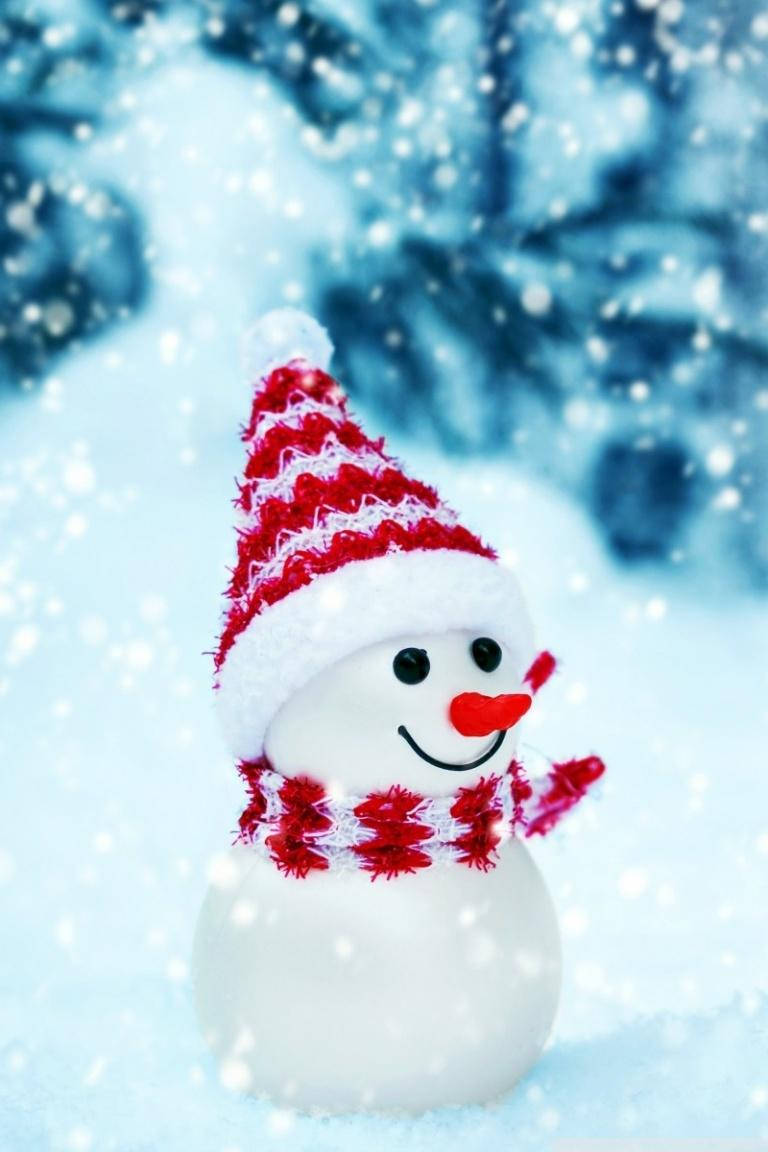 Cute Snow Snow Pal, red and white striped hat, red and white striped scarf, SD Phone Wallpaper