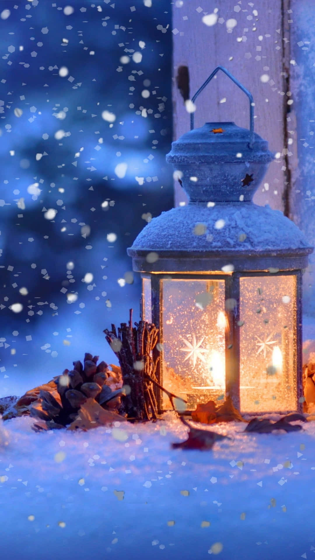 Lantern, Snow Falling, Snowflakes, Full HD Phone Wallpaper