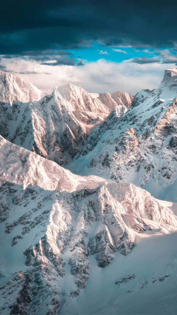 snow covered mountain range, clouds in the sky, aerial view, SD Phone Wallpaper