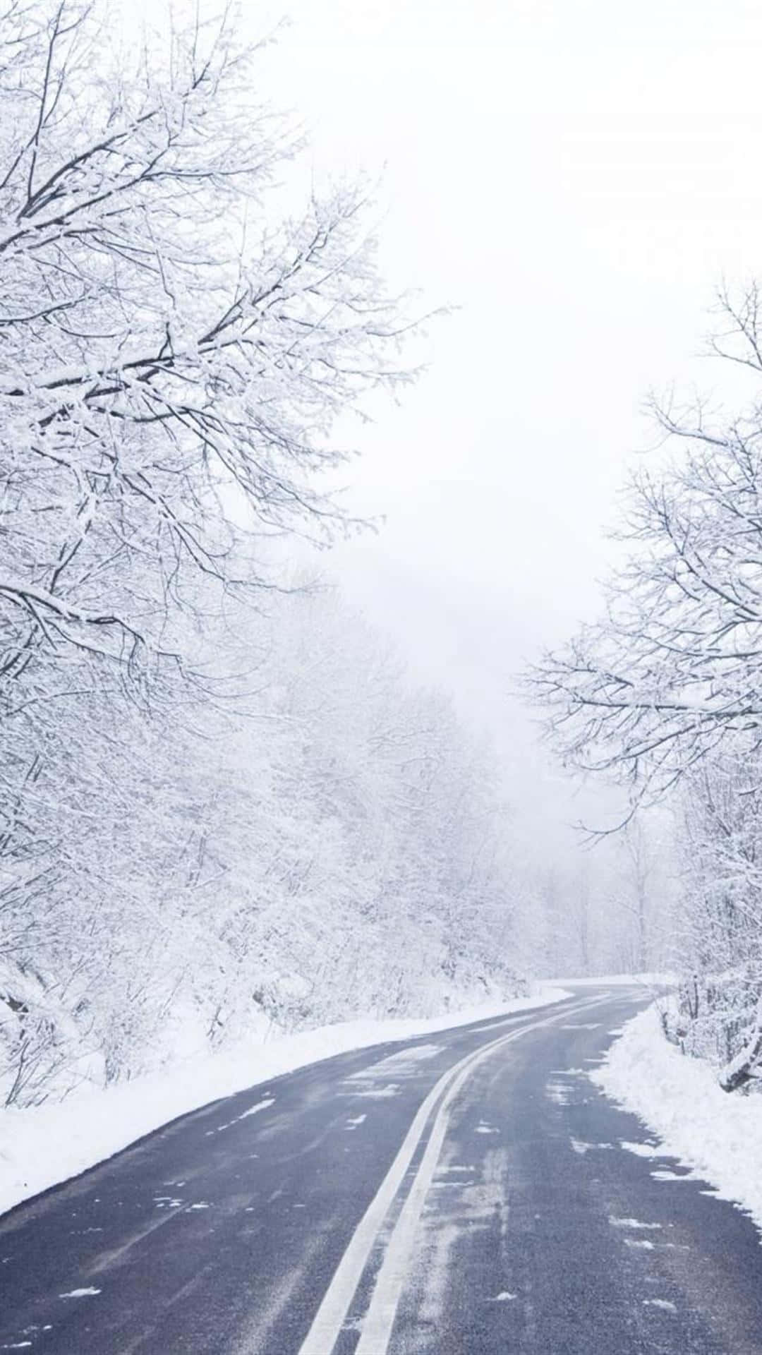Snow iPhone, winding road, snowy forest, Full HD Phone Wallpaper