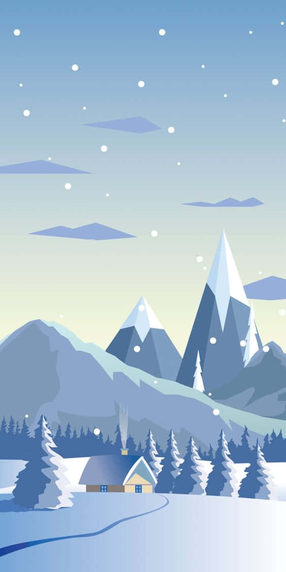 Snow iPhone, cabin, snow-covered pine trees, SD Phone Wallpaper
