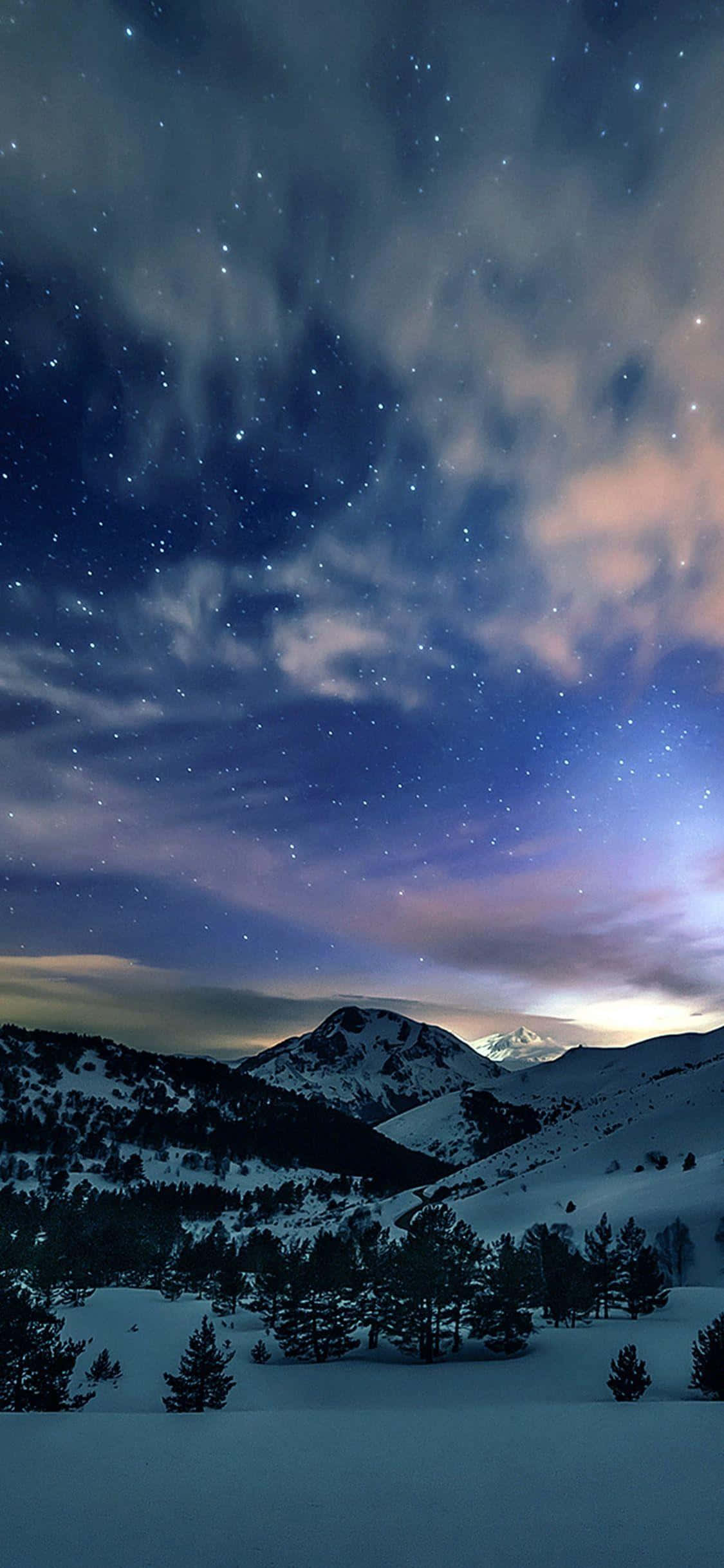 Snow iPhone, snowy mountain peaks, starry night sky, Full HD Phone Wallpaper