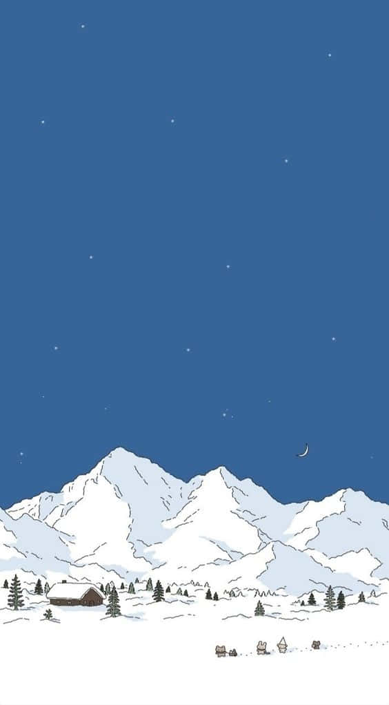 snow-capped mountains, starry sky, crescent moon, SD Phone Wallpaper