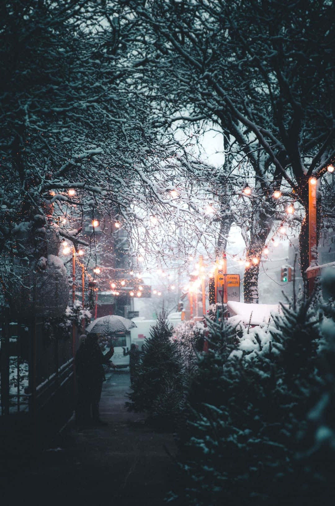 iPhone, Christmas, snowy urban alleyway, HD Phone Wallpaper