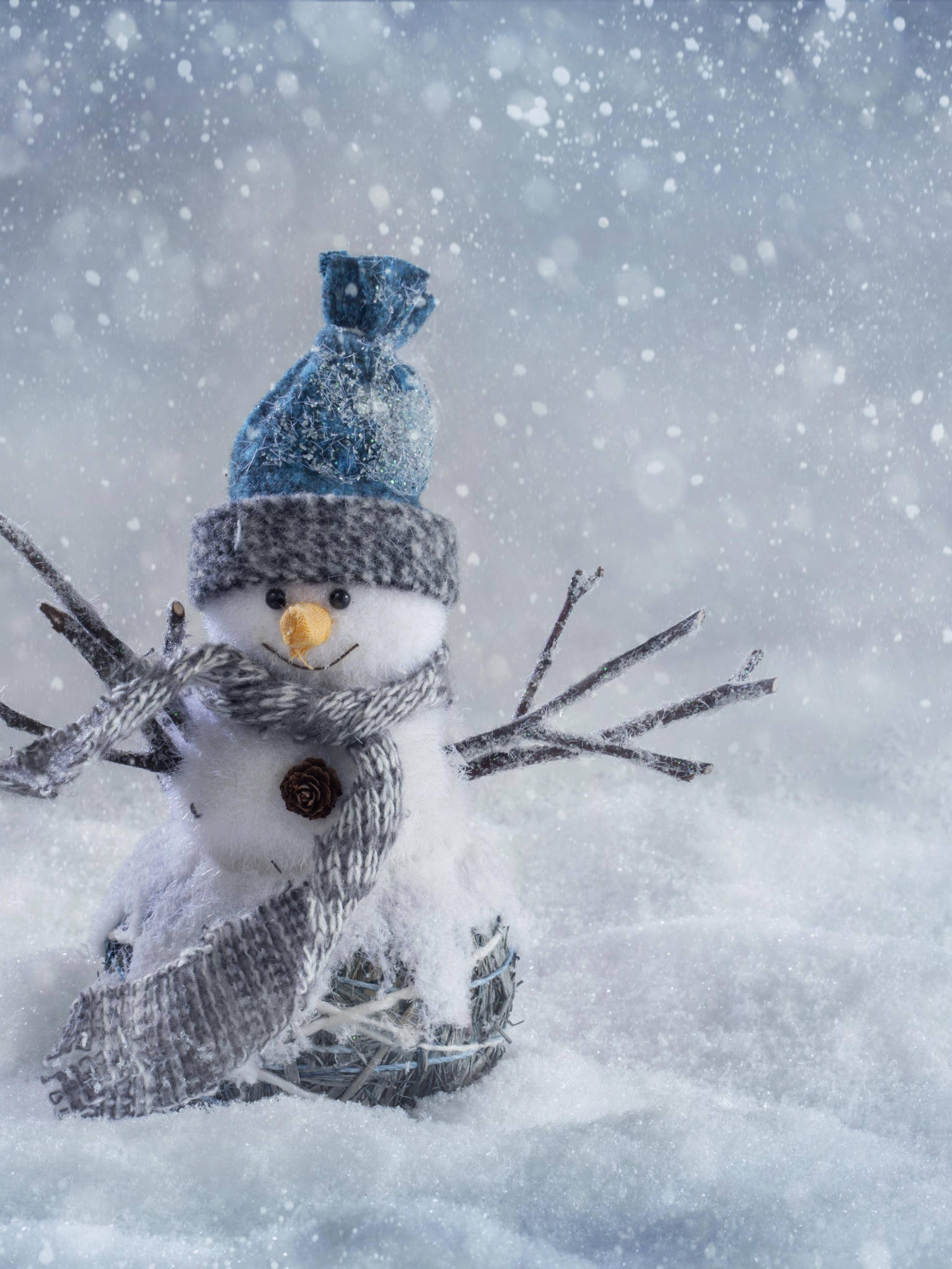 snowman, blue hat, scarf, Full HD Phone Wallpaper