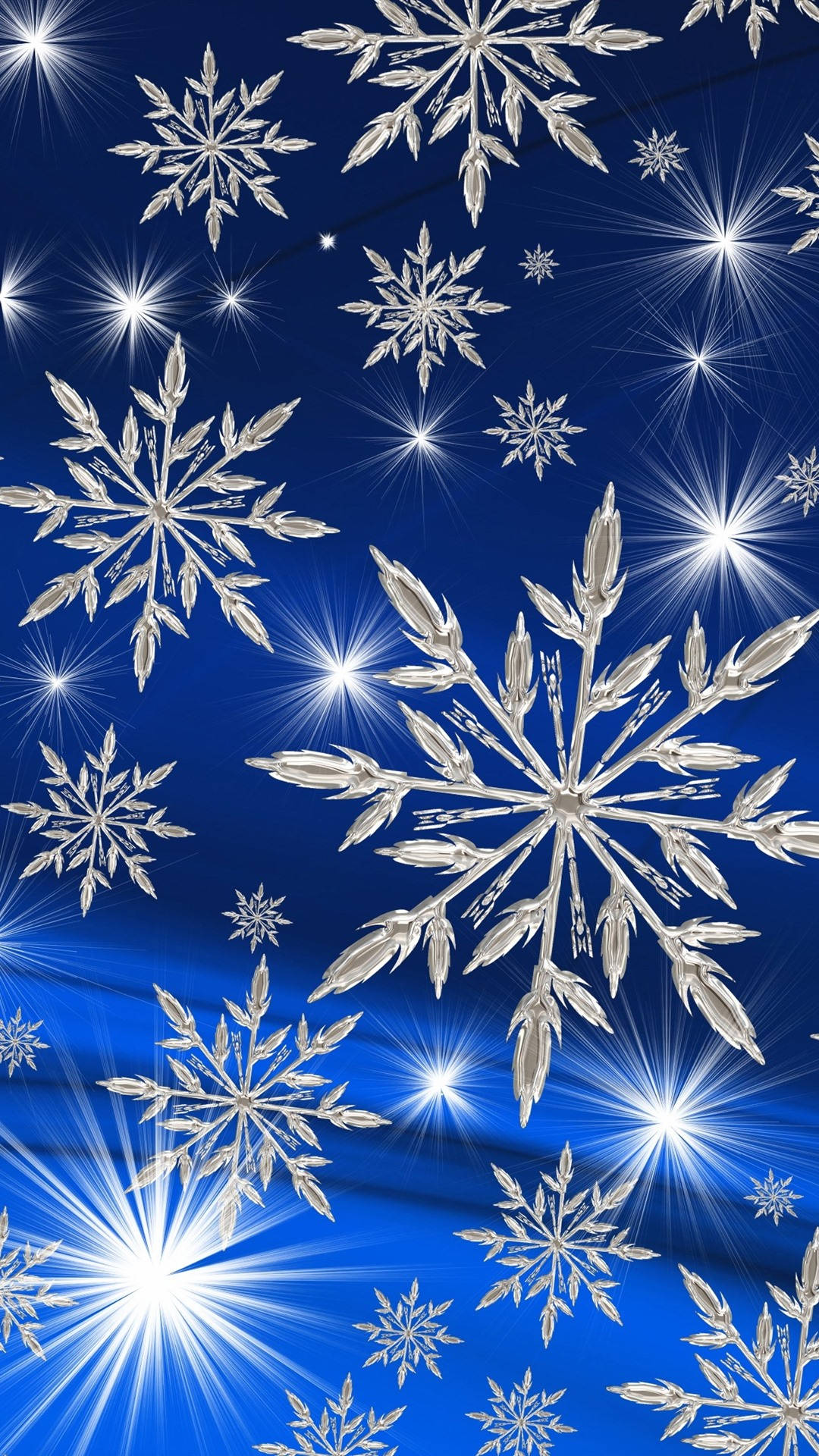 snowflakes, silver, deep blue sky, Full HD Phone Wallpaper