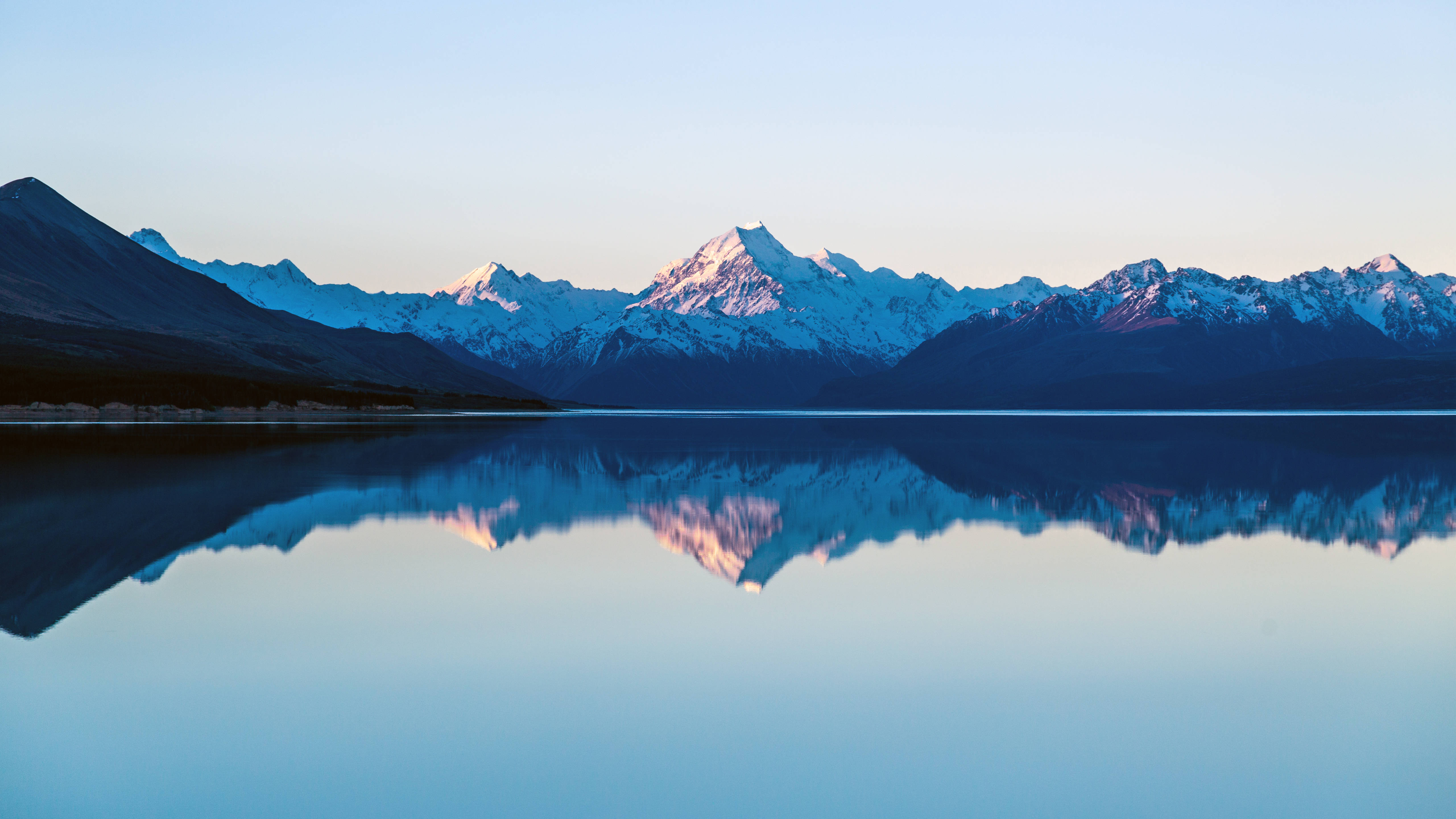 iMac 4K, snowcapped mountains, glassy lake, 5K Desktop Wallpaper